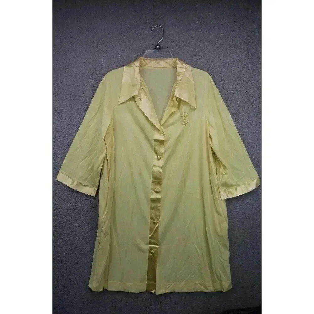 Gossard Artemis Vintage Button Up Nylon Gown-Yellow-Size Large